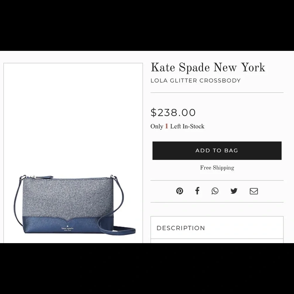 NWOT Kate Spade Lola Glitter Dusk Navy Small Crossbody Bag Plus Bonus Wa…​​​​​